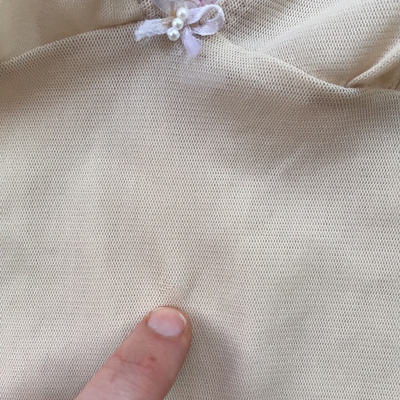 Vintage 90s Y2k Mesh Coquette Sexy Fairy Festival Cami Tank Top Baby Tee Bow Tan - Picture 17 of 17